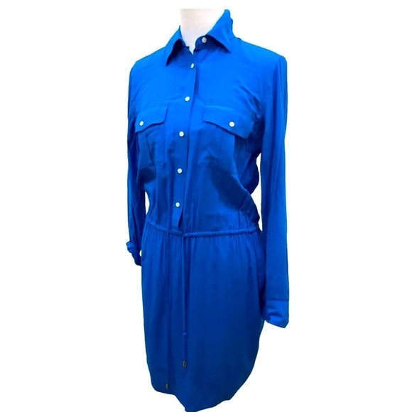 Lauren Ralph Lauren Blue Button Front Viscose Shirt Dress Sz 4 Professional Chic - Picture 1 of 11